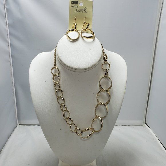 Sorella vintage gold tone link necklace and earring set - Picture 1 of 4